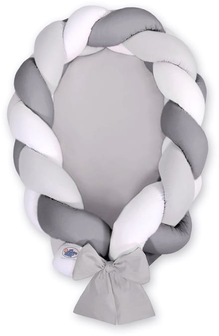 Gevlochten babynest 2 in 1 - wit-grijs- antraciet