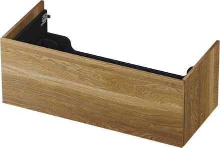 INK® wastafelonderkast 1 lade greeploos push to open echt hout 100x45x38cm, massief eiken aqua