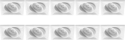 Spot Armatuur 10 Pack - Pragmi Qiundo Pro - GU10 Inbouwspot - Vierkant - Wit - Aluminium - Kantelbaar - 80mm