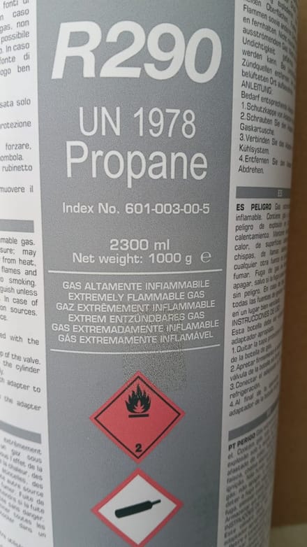R290 koelmiddelgas, cilinder van 1000 gram