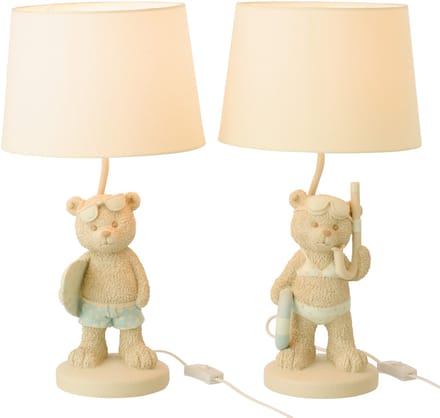 J-Line tafellamp Beer Strand Meisje/Jongen - polyresin - lichtblauw - set van 2