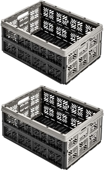2x Opvouwbare boodschappenkrat auto 32L Grijs