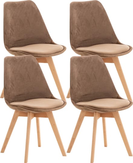 CLP Set van 4 Eetkamerstoelen Linares - met rugleuning - beukenhouten frame - Fluweel/bruin