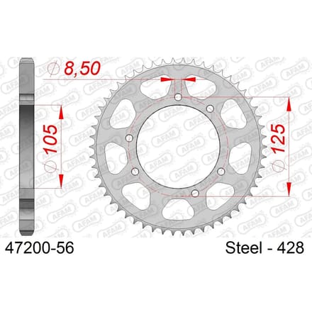 Stalen motortandwiel achteraan Afam 428 56 dents