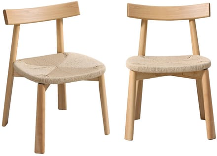 sweeek - Set van 2 scandinavische stoelen van rubberhout met zitting van touw - tilda