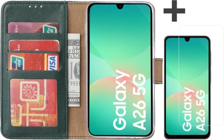 Hoesje met Screenprotector Geschikt voor Samsung Galaxy A26 – Arara bookcase met pasjeshouder - Groen