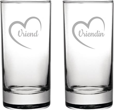 Gegraveerde Longdrinkglas 28,5cl Vriend met hartje & Vriendin met hartje