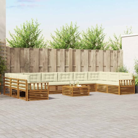 vidaXL - Sofa-Sets - 11 - st - Natuurlijk - en - Crème - Massief - Acacia - Hout