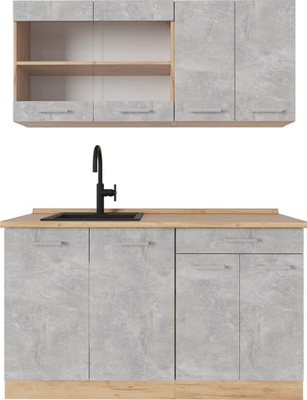 Vicco R-Line Eenpersoonskeuken – 140 cm, WB Eik Beton/gouden eik