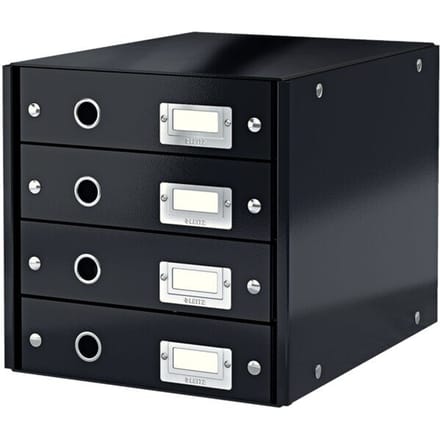 Leitz Wow Click & Store Ladekast Met 4 Laden - 81% Gerecycled Karton - Voor A4 Formaten - Ruimtebesparende Opberger - Zwart