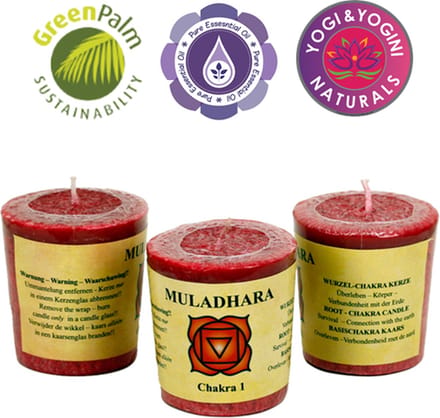 Geurkaarsje 1e chakra - 3 stuks - 4.5x4cm - Rood
