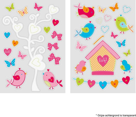 Lief! - Raamstickers - Vogeltjes - Roze - 2 sheets van 17,5 x 25cm