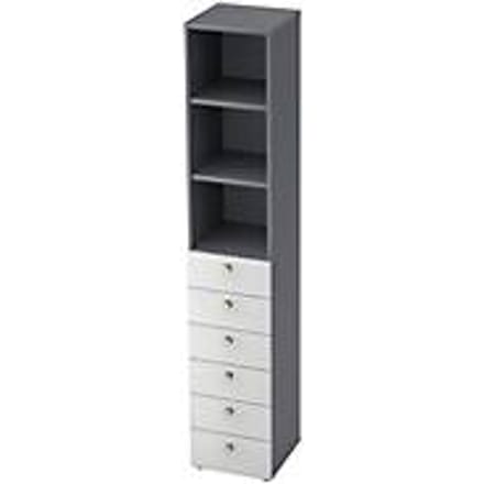Combinatiekast TOPAS LINE, 6 dossierhoogtes, legborden + 6 laden, grafiet/wit