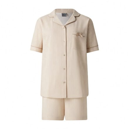 Lunatex - dames shortama 124268 doorknoop - korte pyjamaset - zand - maat M