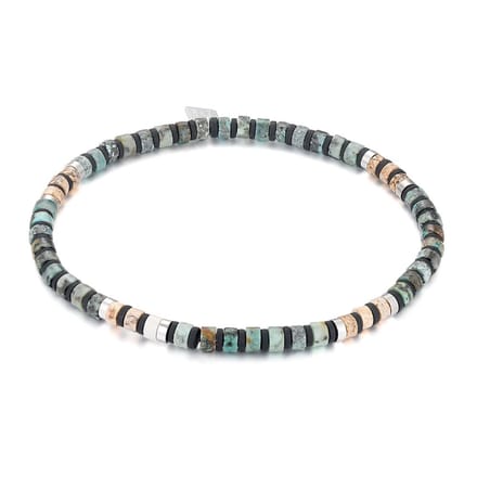 Twice As Nice Armband in edelstaal, steentjes, turquoise en bruin 21cm