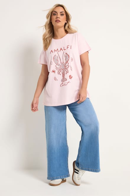 Yours Roze Tshirt Met 'Amalfi Coast' Versiering Size 54-56