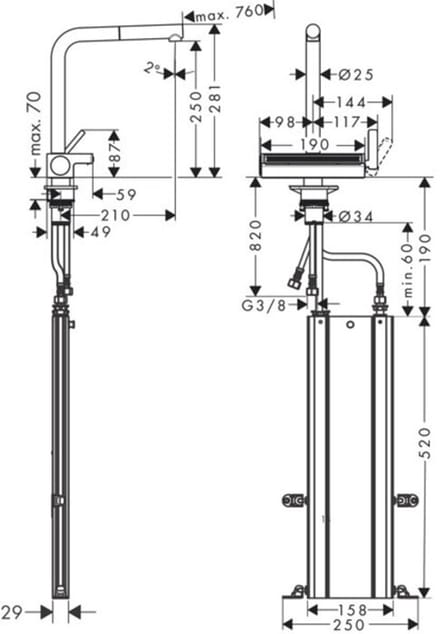 Hansgrohe Aquno Select M81 - 1 greeps keukenkraan - 250 uitrekb. uitloop - 2jet - sbox - mat zwart