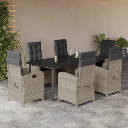 vidaXL - 7-delige - Tuinset - met - kussens - poly - rattan - grijs