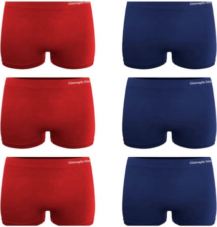 Gianvaglia - Damesboxers - naadloos - rood - blauw -Hoog model - Maat M/L - 6-Pack!