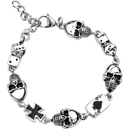 etNox hard and heavy Armband - Gambling Skull - voor Mannen - zilverkleurig