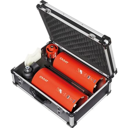 Carat DUSTEC® Diamantboorset Ø82-132-162mm + adapters in aluminium transportkoffer - HTESET0300