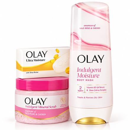 Olay Let It Glow Gift Pack - Huidverzorging geschenkset - Bodyscrub - Zeeptablet - Douchemiddel