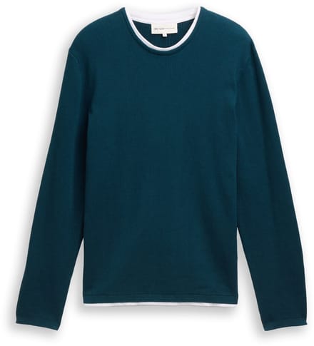 Tom Tailor Denim - 2-in-1 gebreide trui van katoen - Maat S - deep pond green