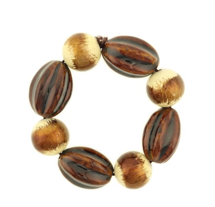 Behave - Kralenarmband bruin elastisch glans detail - natuurlijke stijl