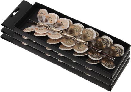 Othmar Decorations vlinders op clip - 18x st - bruin tinten - 8 cm - kunststof -kerstversiering