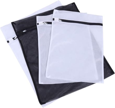 Fijne Mesh Waszakken - Set Wasnetten - Kleding Beschermen - Met Ritssluiting - 4 Delige Set - Wit