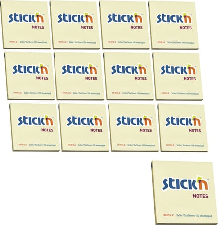 Stick'n sticky notes - 12-Pack - 76x76mm - pastel geel - 100 memoblaadjes per blok