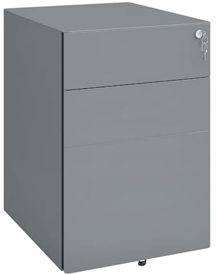 Mobiele Rollcontainer met 3 Laden en Hangmap voor Kantoorgebruik - Grijs