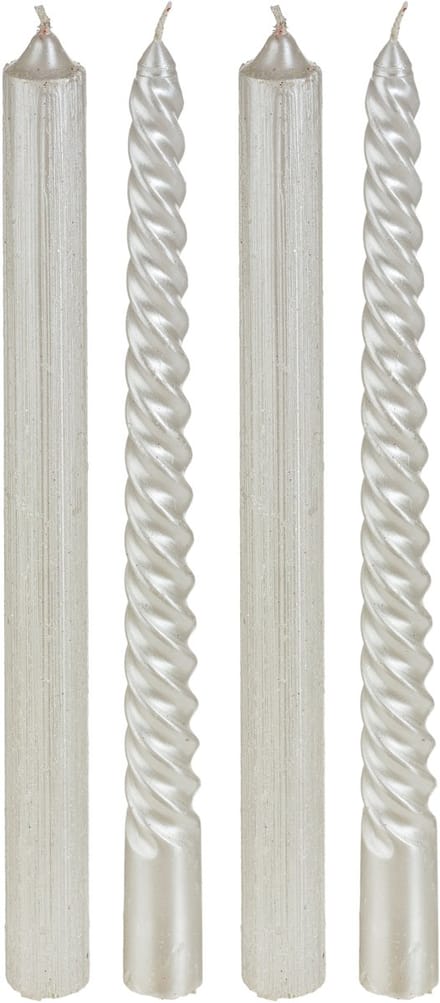 JJA - 4 witte gedraaide kaarsen met glitters, 25 cm