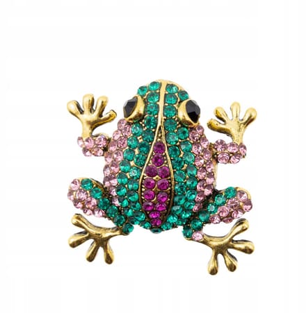 Pinets Brosche Groene & Roze Kikker met Zirkoon - Stijlvolle Dames Accessoire