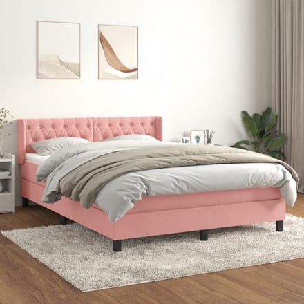 vidaXL - Boxspring - met - matras - fluweel - roze - 140x190 - cm