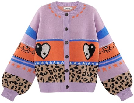 Oversized Gebreide Cardigan met Eclectische Dessinmix - Oranje - Maat S/M