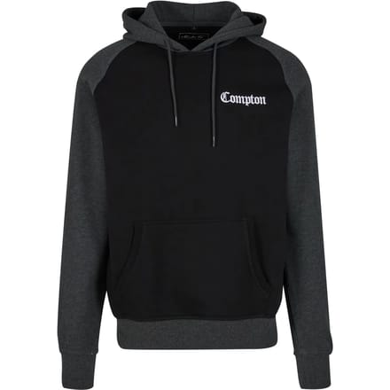 Mister Tee - Compton Wording EMB Raglan Hoodie/trui - M - Zwart/Grijs