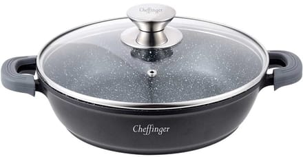 Cheffinger Lage Braadpan met Deksel - 40cm - Zwart - Inductie