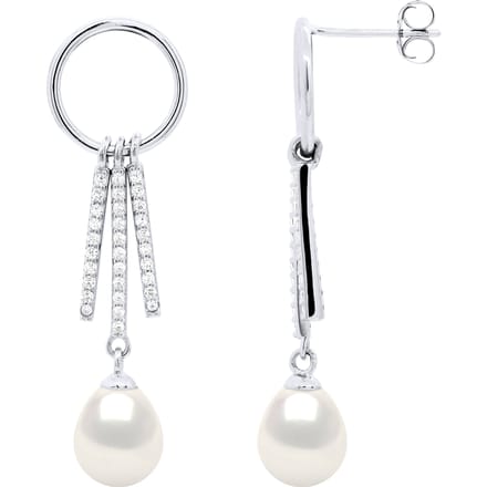 Oorbellen met ronde en streepjes, gemonteerd met cubic zirconia