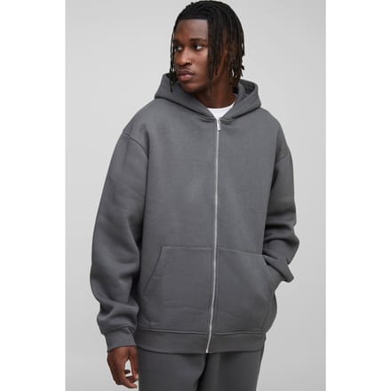 Lange Basic Oversized Hoodie met ritssluiting | Charcoal | Size Small