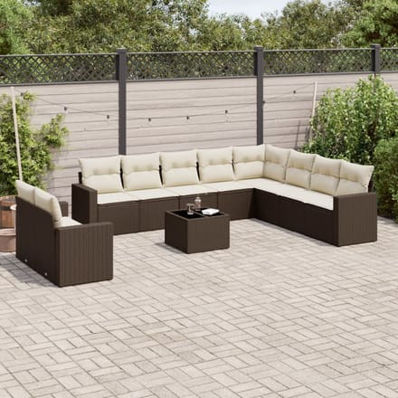 vidaXL - 11-delige - Loungeset - met - kussens - poly - rattan - bruin