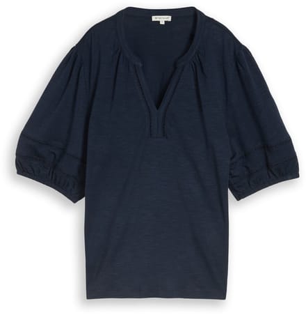 Tom Tailor - Blouse-shirt met kanten details - Maat XL - sky captain blue