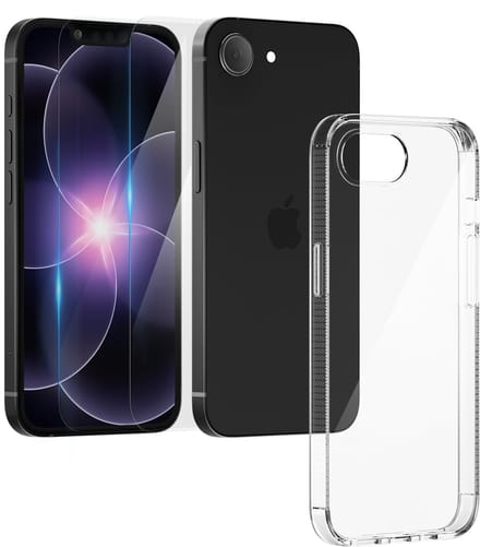 Hoesje - geschikt voor Apple iPhone 16e/17e - Transparant - 2x screenprotector - beschermglas screen protector- Anti Shock hoes case