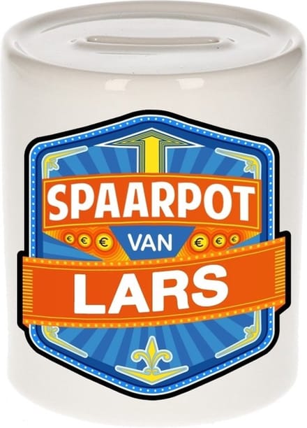 Bellatio Decorations Kinder spaarpot met naam - Lars - keramiek - met dop - wit - Sparen - Spaargeld van Lars