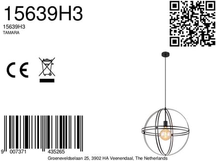 Globo - hanglamp - TAMARA - zwart - metaal - Ø 50cm - E27 - 15639H3