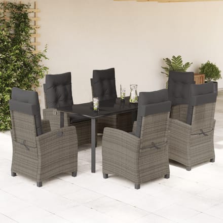 vidaXL - 7-delige - Tuinset - met - kussens - poly - rattan - grijs