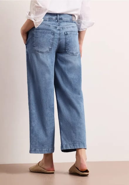 7/8 Mid Waist jeans met Wide Legs en strepen