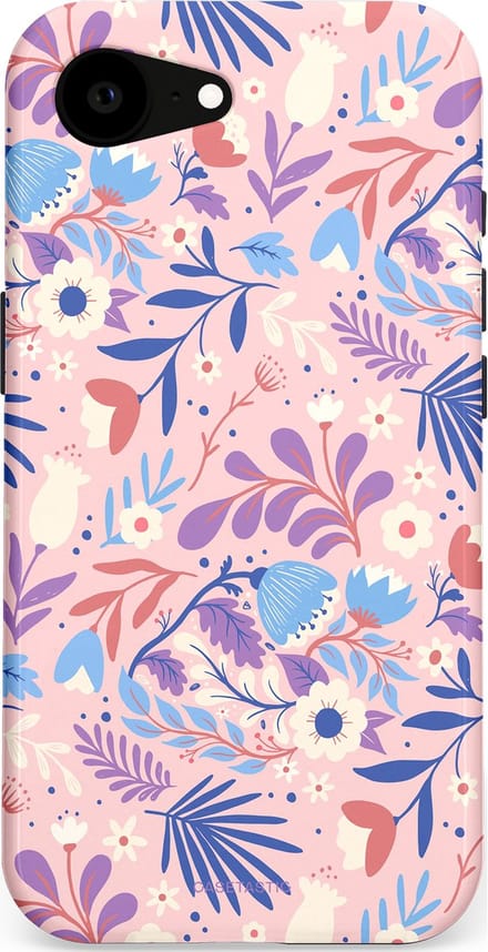 Casetastic hoesje geschikt voor Apple iPhone 16e / Apple iPhone 17e - MagSafe - Dubbellaagse bescherming - Bloeispel - Fashion Case - Lichtroze Lavendel Crème Lichtgrijs