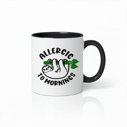 Grappige “Allergic to Mornings” Wit-Zwarte Mok 330ml – Leuke Luiaard Koffiebeker
