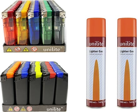 100 stuks klik aanstekers- navulbaar - 2 gasflessen